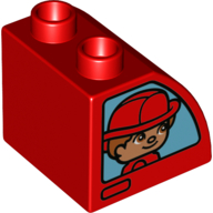 DUPLO | PARTS | PRELOVED | Duplo, Brick 2 x 2 x 1 1/2 Slope Curved with Firefighters Pattern [11170pb06]