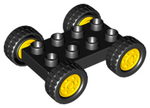 DUPLO | PARTS | PRELOVED | Duplo Car Body Truck with Lego Logo and Silver Headlights on Front Pattern & Duplo Car Base 2 x 4 with Fixed Axles, Black Tires and Yellow Wheels [95462pb02 + 12591c02]
