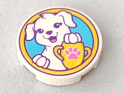 PARTS | Tile, Round 2 x 2 with Bottom Stud Holder with Puppy Dog, Yellow Trophy with Dark Pink Paw Print on Medium Azure Background Pattern [14769pb179]