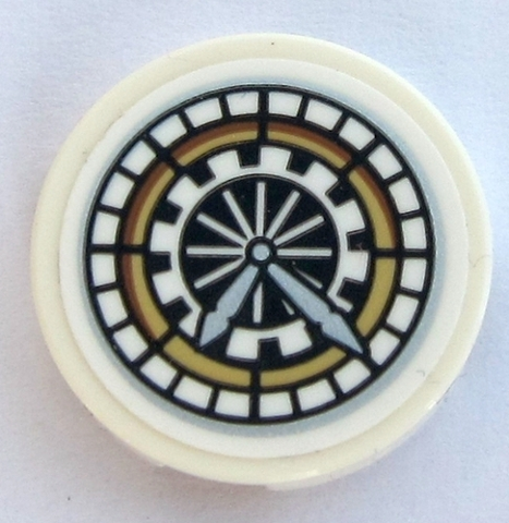 PARTS | Tile, Round 2 x 2 with Bottom Stud Holder with HP Hogwarts Great Hall Clock Face Pattern (Sticker) - Set 75954 [14769pb271]