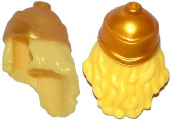 PARTS | Bright Light Yellow Minifigure, Hair Long Wavy with Gold Greek Soldier Helmet Pattern [17354pb01]