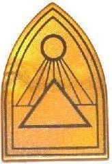 PARTS | Minifigure, Shield Triangular Long with Black Outlines, Circle and Triangles Pattern [18836pb01]