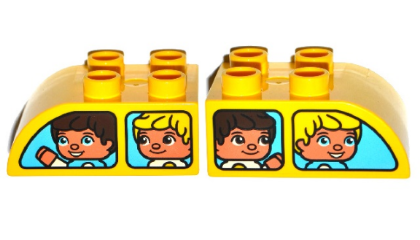 DUPLO | PARTS | PRELOVED | Duplo, Brick 2 x 3 Slope Curved with Medium Azure Vehicle Windows with Boys Pattern [2302pb08]