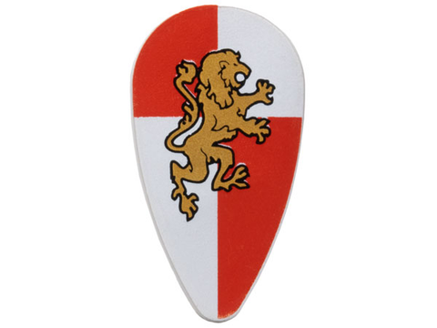 PARTS | Light Bluish Gray Minifigure, Shield Oval with Gold Lion on Red and White Quarters Background Pattern [2586px19]