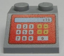PARTS | Slope 45 2 x 2 with Red Cash Register and '+15' Pattern [3039pb062]