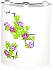 PARTS | Cylinder Quarter 4 x 4 x 6 with Bright Pink and Dark Pink Flowers, Leaves and Brick Wall Pattern on Left (Sticker) - Set 41052 [30562pb037L]