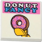 PARTS | Tile 2 x 2 with Groove with 'DONUT FANCY' and Donut / Doughnut in Minifigure Hand Pattern [3068bpb0842]