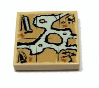 PARTS | Tile 2 x 2 with Map Cave, Tree, House, Waterfall Pattern [3068pb0407]