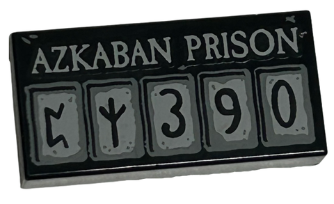PARTS | Tile 1 x 2 with Groove with Light Bluish Gray 'AZKABAN PRISON' and Squares with Runes and '390' Pattern [3069bpb1091]