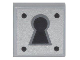 PARTS | Tile 1 x 1 with Groove with Black Keyhole and 4 Dots on Silver Background Pattern [3070bpb081]