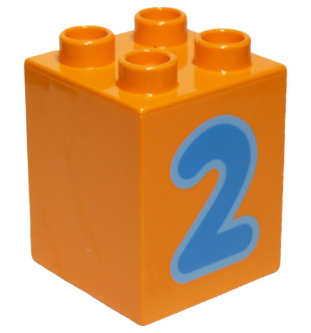 DUPLO | PARTS | PRELOVED | Duplo, Brick 2 x 2 x 2 with Number 2 Blue Pattern [31110pb074]