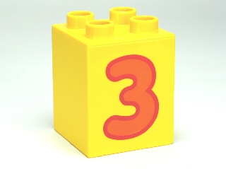 DUPLO | PARTS | PRELOVED | Duplo, Brick 2 x 2 x 2 with Number 3 Orange Pattern [31110pb075]
