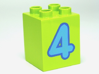 DUPLO | PARTS | PRELOVED | Duplo, Brick 2 x 2 x 2 with Number 4 Medium Blue Pattern [31110pb076]