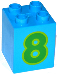 DUPLO | PARTS | PRELOVED | Duplo, Brick 2 x 2 x 2 with Number 8 Green Pattern [31110pb080]