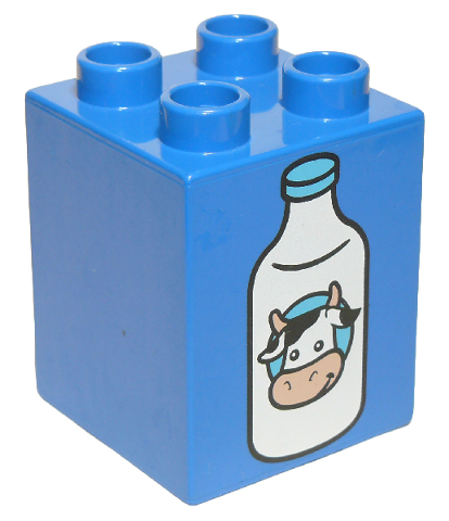 DUPLO | PARTS | PRELOVED | Duplo, Brick 2 x 2 x 2 with Milk Bottle with Cow Head Pattern [31110pb096]