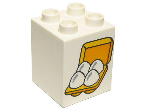 DUPLO | PARTS | PRELOVED | Duplo, Brick 2 x 2 x 2 with 4 Eggs in Box Pattern [31110pb111]