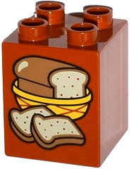 DUPLO | PARTS | PRELOVED | Duplo, Brick 2 x 2 x 2 with Loaf of Bread in Basket and 2 Slices Pattern [31110pb113]
