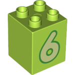 DUPLO | PARTS | PRELOVED | Duplo, Brick 2 x 2 x 2 with Yellowish Green Number 6 with Green Outline Pattern [31110pb175]