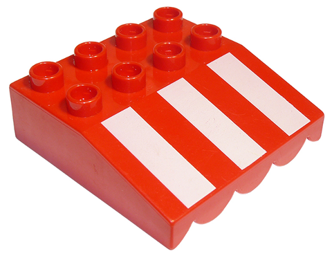 DUPLO | PARTS | PRELOVED | Duplo Roof Sloped 33 4 x 4 with Awning Overhang and 3 White Stripes Long Pattern [31170px1]