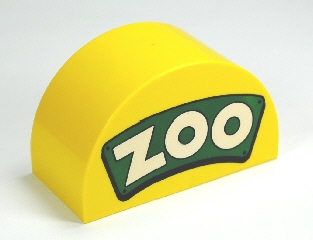 DUPLO | PARTS | PRELOVED | Duplo, Brick 2 x 4 x 2 Slope Curved Double with White 'ZOO' on Green Background Pattern [31213pb024]