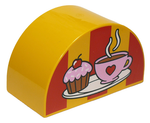 DUPLO | PARTS | PRELOVED | Duplo, Brick 2 x 4 x 2 Slope Curved Double with Coffee Cup with Heart and Cupcake on Plate Pattern [31213pb028]