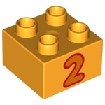 DUPLO | PARTS | PRELOVED | Duplo, Brick 2 x 2 with Number 2 Orange Pattern [3437pb063]