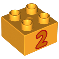DUPLO | PARTS | PRELOVED | Duplo, Brick 2 x 2 with Number 2 Orange Pattern [3437pb063]