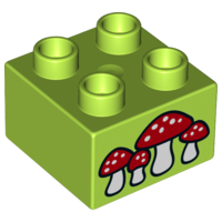 DUPLO | PARTS | PRELOVED | Duplo, Brick 2 x 2 with 4 Mushrooms Pattern [3437pb074]