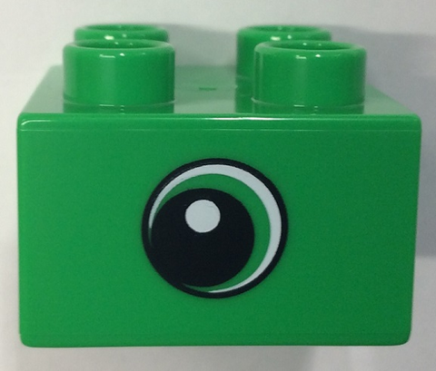 DUPLO | PARTS | PRELOVED | Duplo, Brick 2 x 2 with Circled Black Eye Small with Crescent and White Pupil Pattern on Both Sides [3437pb094]