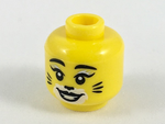 PARTS | Minifigure, Head Female, Black Eyebrows and Eyelashes with Silver Highlight, White Makeup with Black Cat Nose and Whiskers Pattern - Hollow Stud [3626cpb2084]