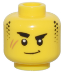 PARTS | Minifigure, Head Thick Black Eyebrows, Stubble Sideburns, Medium Nougat Scar, and Closed Mouth Lopsided Grin Pattern [3626pb3372]