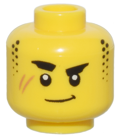 PARTS | Minifigure, Head Thick Black Eyebrows, Stubble Sideburns, Medium Nougat Scar, and Closed Mouth Lopsided Grin Pattern [3626pb3372]