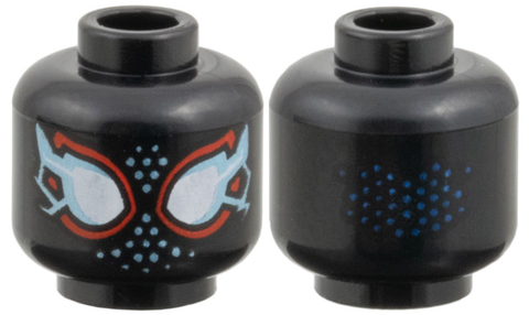 PARTS | Minifigure, Head Alien with Spider-Man Large White Eyes with Red Borders, Metallic Light Blue Electricity and Dots Pattern [3626pb3942]