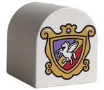 DUPLO | PARTS | PRELOVED | Duplo, Brick 2 x 2 x 2 Slope Curved Double with Coat of Arms Flying Horse Pattern [3664pb27]