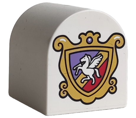 DUPLO | PARTS | PRELOVED | Duplo, Brick 2 x 2 x 2 Slope Curved Double with Coat of Arms Flying Horse Pattern [3664pb27]
