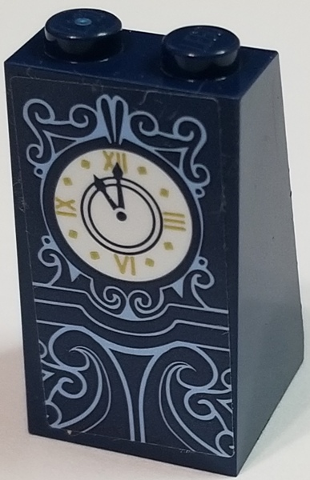 PARTS | Slope 75 2 x 2 x 3 - Solid Studs with Gold, White and Medium Azure Grandfather Clock on Dark Blue Background Pattern (Sticker) - Set 41146 [3684cpb022]
