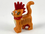PARTS | Cat, Standing with Molded Dark Red Spiky Mohawk and Collar and Printed Bandages and Dark Brown Stripes Pattern (Scarfield) [39742pb01]
