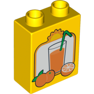 DUPLO | PARTS | PRELOVED | Duplo, Brick 1 x 2 x 2 with Oranges and Glass of Orange Juice with Green Straw Pattern [4066pb191]
