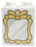DUPLO | PARTS | PRELOVED | Duplo, Brick 1 x 2 x 2 with Silver Mirror and Gold Frame Pattern [4066pb433]