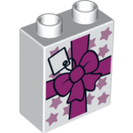 DUPLO | PARTS | PRELOVED | Duplo, Brick 1 x 2 x 2 with Present / Gift with Bow and Stars Pattern [4066pb465]