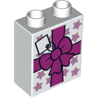 DUPLO | PARTS | PRELOVED | Duplo, Brick 1 x 2 x 2 with Present / Gift with Bow and Stars Pattern [4066pb465]