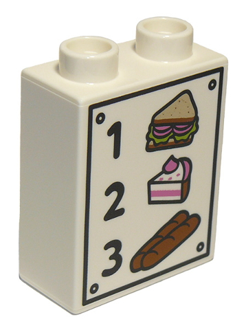 DUPLO | PARTS | PRELOVED | Duplo, Brick 1 x 2 x 2 with 1 Sandwich 2 Cake 3 Bread Pattern [4066pb570]
