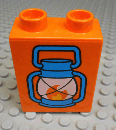 DUPLO | PARTS | PRELOVED | Duplo, Brick 1 x 2 x 2 with Blue Lantern with Flame Pattern [4066pb580]