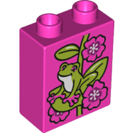 DUPLO | PARTS | PRELOVED | Duplo, Brick 1 x 2 x 2 with Frog and Flowers Pattern [4066pb602]