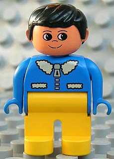 DUPLO | MINIFIGURE | PRELOVED | Duplo Figure, Male, Yellow Legs, Blue Top with White Collar, Black Hair [4555pb243]