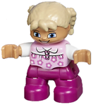 DUPLO | MINIFIGURE | PRELOVED | Duplo Figure Lego Ville, Child Girl, Magenta Legs, Bright Pink Top with Flowers, White Arms, Tan Hair with Braids [47205pb028] (Copy)