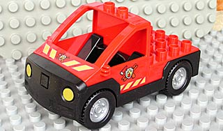 DUPLO | PARTS | PRELOVED | Duplo Truck Pickup Flatbed with Black Base with Fire Department Logo Pattern [47438c03pb01]