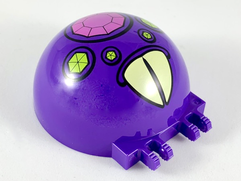 PARTS | Windscreen 6 x 6 x 3 Canopy Half Sphere with Dual 2 Fingers with Dark Pink and Lime Jewels with Large Yellowed Teeth Pattern [50747pb16]