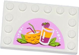 PARTS | Tile, Modified 4 x 6 with Studs on Edges with Drinks Pattern (Sticker) - Set 41035 [6180pb069]