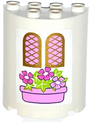 PARTS | Cylinder Half 2 x 4 x 4 with 2 Windows and Pink Flower Box Pattern (Sticker) - Set 41052 [6259pb024]
